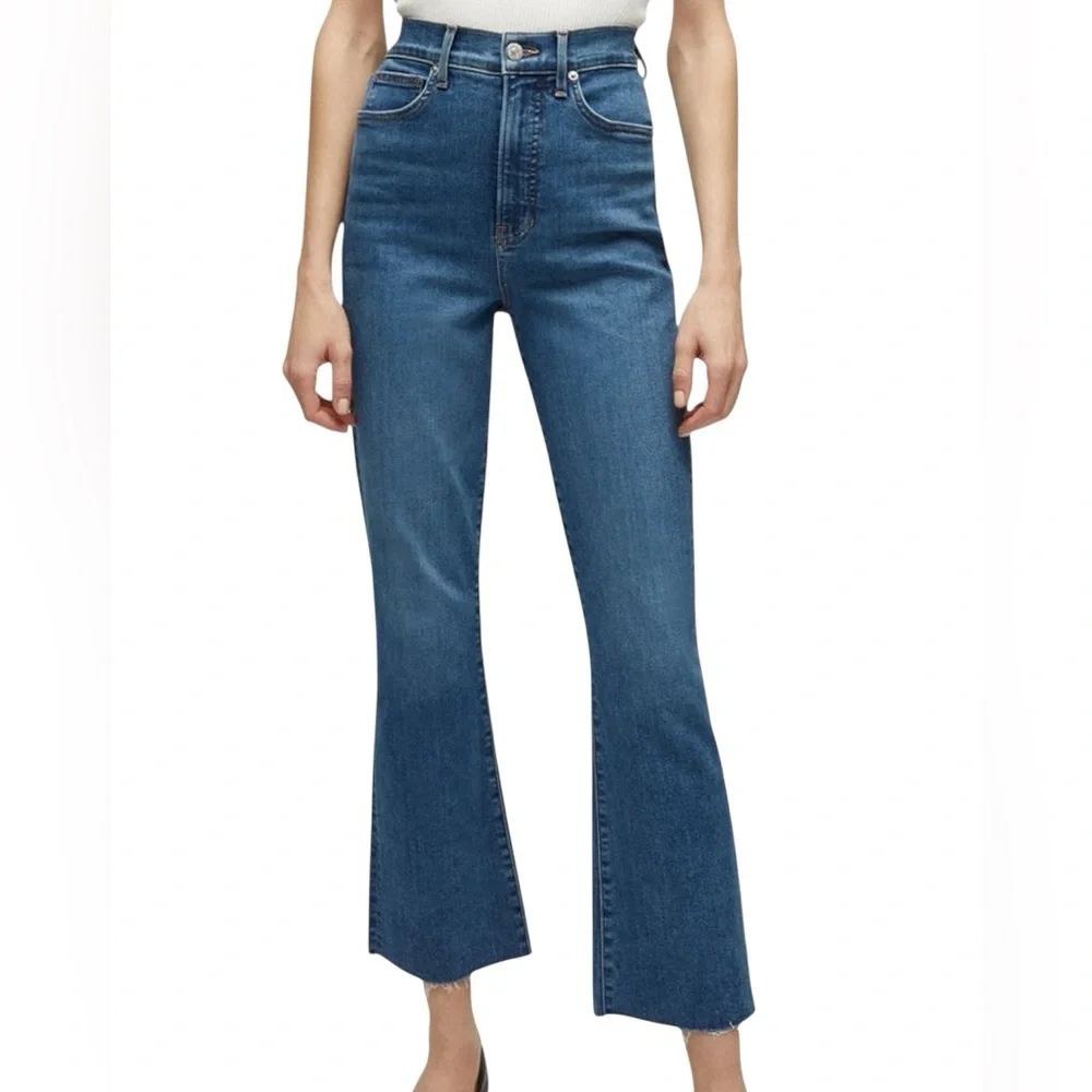 Veronica Beard Carolina Ankle Skinny Flare Stretch High-Rise Raw Hem CroppedJean